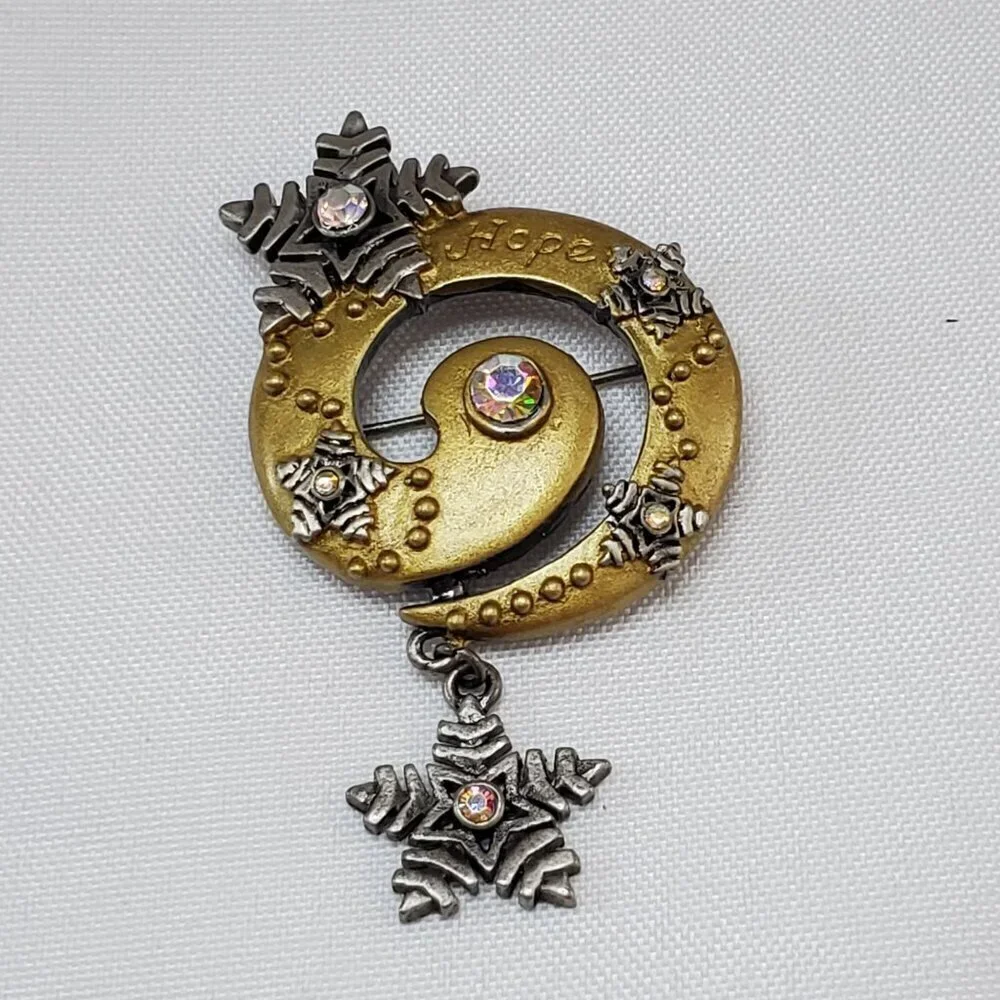 DD Patricia Darling Dash Hope Snowflake Brooch Aurora Borealis Crystal Swirl